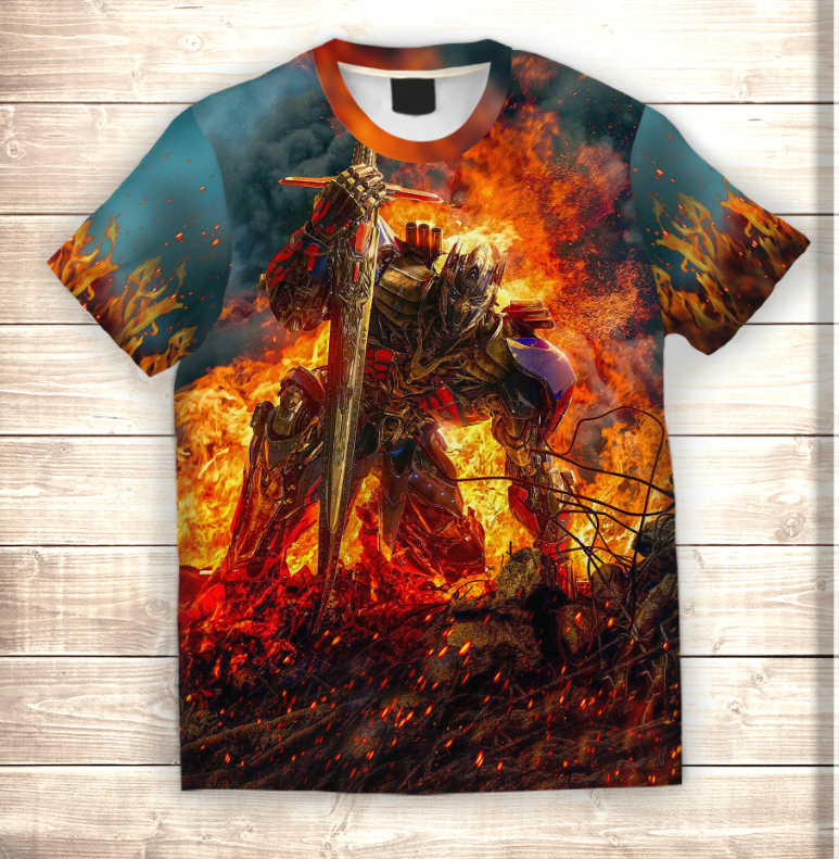 Camiseta 3D All Over Print Transformers Optimus Prime en llamas