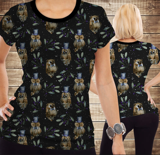 T-shirt 3D All Over Print with Owls and Elephants in Hats. Children and Adult Sizes.