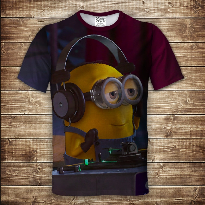 T-shirt 3D All Over Print with Minion DJ theme for Adults and Kids sizes.