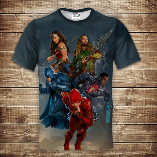 T-shirt 3D All Over Print Superheroes in sky