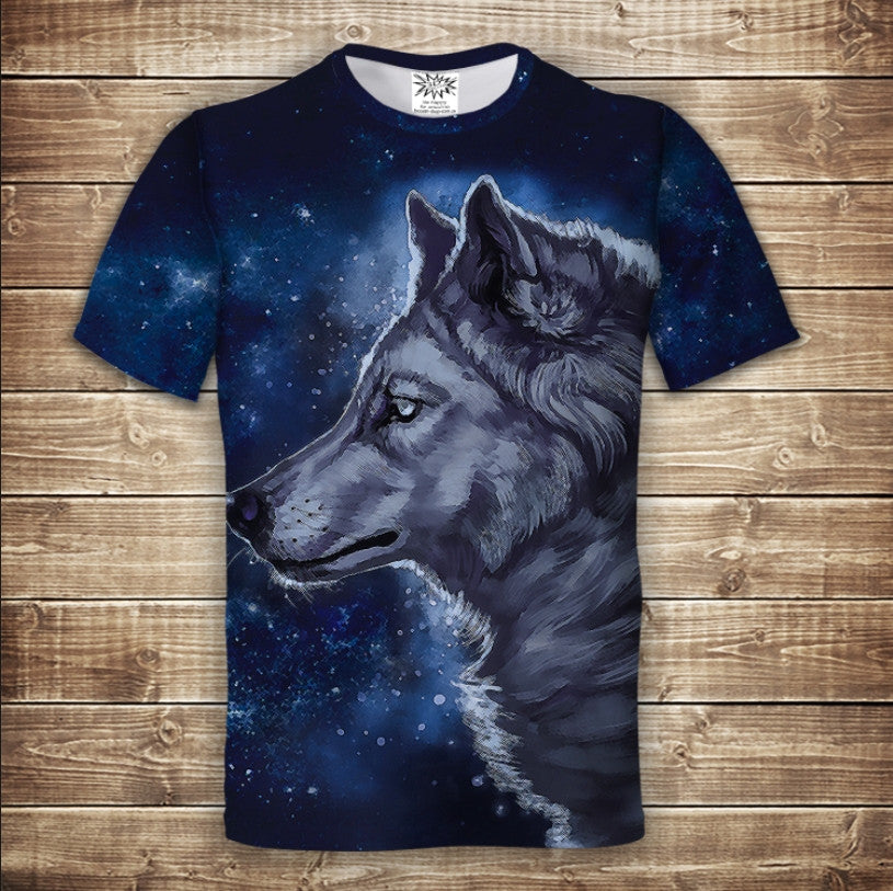 Camiseta 3D All Over Print Lobo Cosmic Tallas Adulto y Niño