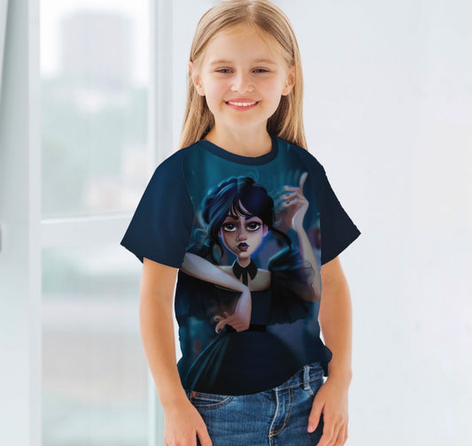 T-shirt 3D All Over Print with the print of Wednesday Addams and Enit Wednesday Addams.