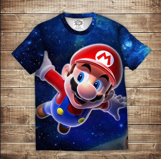 Camiseta 3D All Over Print con tema Mario en el Espacio para Niños y Adultos en tallas Kids.