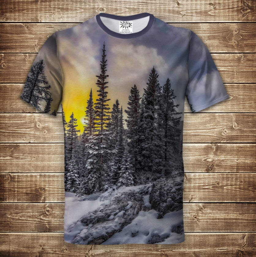 Camiseta 3D All Over Print Paisaje del bosque de invierno