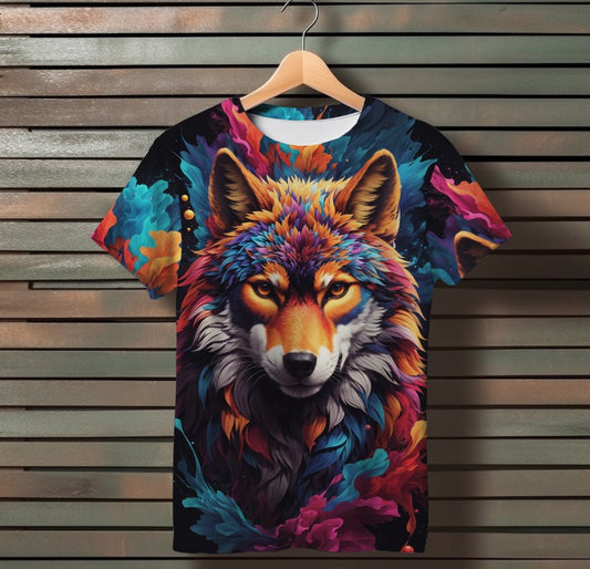 Camiseta con estampado 3D integral con tema Wolf Art