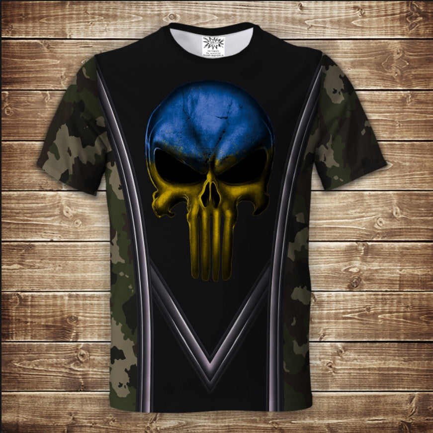 Camiseta 3D All Over Print Ucrania Punisher camuflaje techno