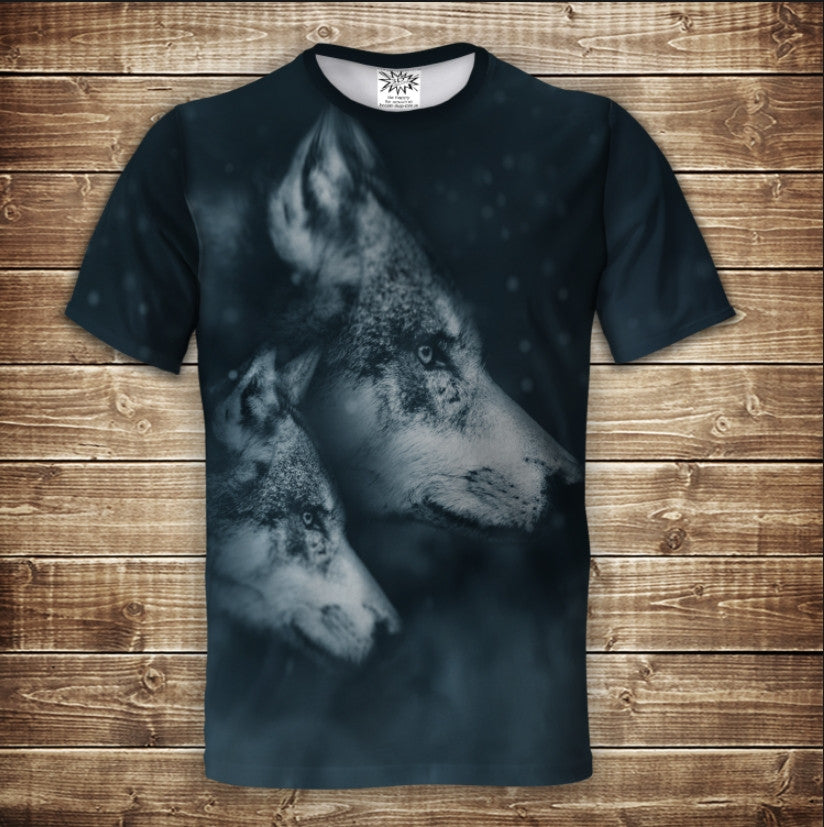 Camiseta 3D All Over Print, Lobos, Nubes y Luna