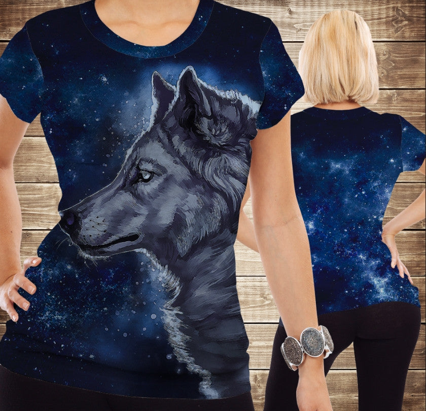 Camiseta 3D All Over Print Wolf Cosmic Tallas Adulto y Niño