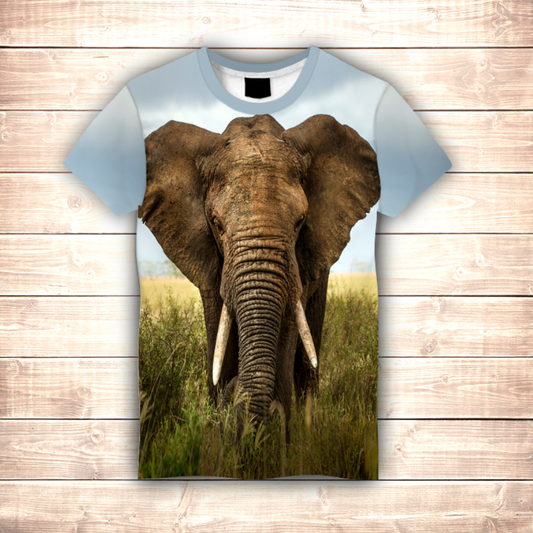 Camiseta 3D All Over Print Elefante Cara Grande