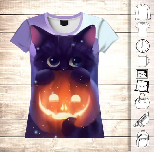 Camiseta 3D All Over Print Helloween Cat