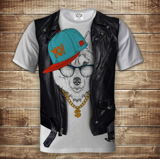 Camiseta 3D All Over Print Camiseta 2 en 1 + chaleco Perro rapero con gorra y trucos Tallas adulto y niño