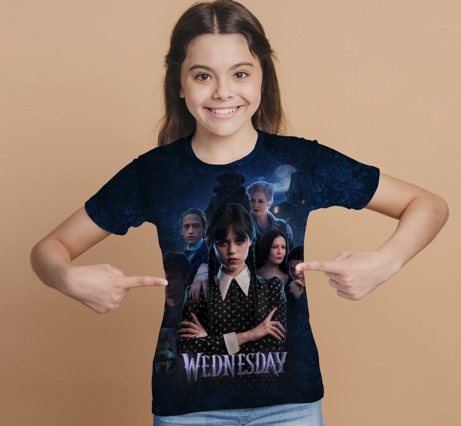 Camiseta 3D All Over Print con el estampado de Wednesday Addams y Enit Wednesday Addams.