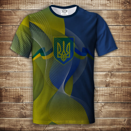 T-shirt 3D All Over Print Ukraine. Wave and Coat of Arms.