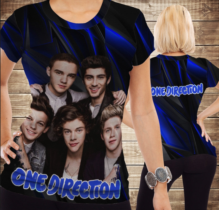 Camiseta 3D All Over Print One Direction Neon Azul Tallas Adulto y Niño