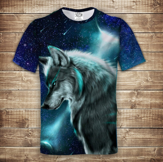 Camiseta 3D All Over Print Lobo Cosmic Neon Tallas Adulto y Niño