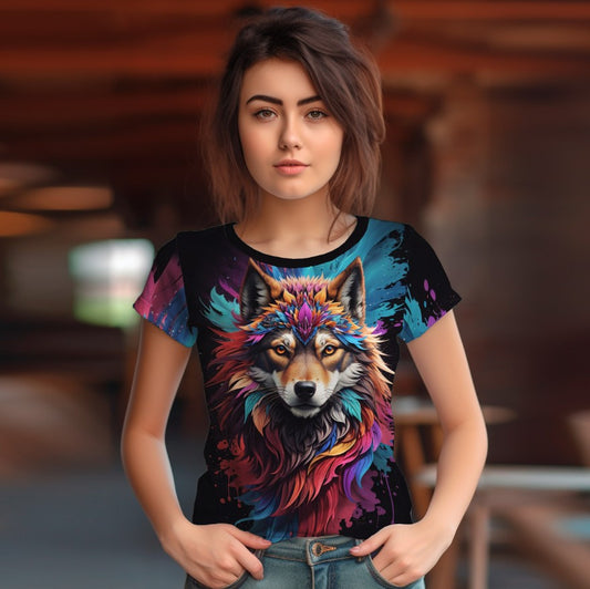 Camiseta con estampado 3D integral con tema Wolf Art