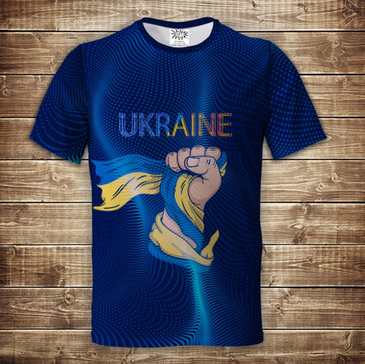 T-shirt 3D All Over Print Ukraine. Hand with Flag