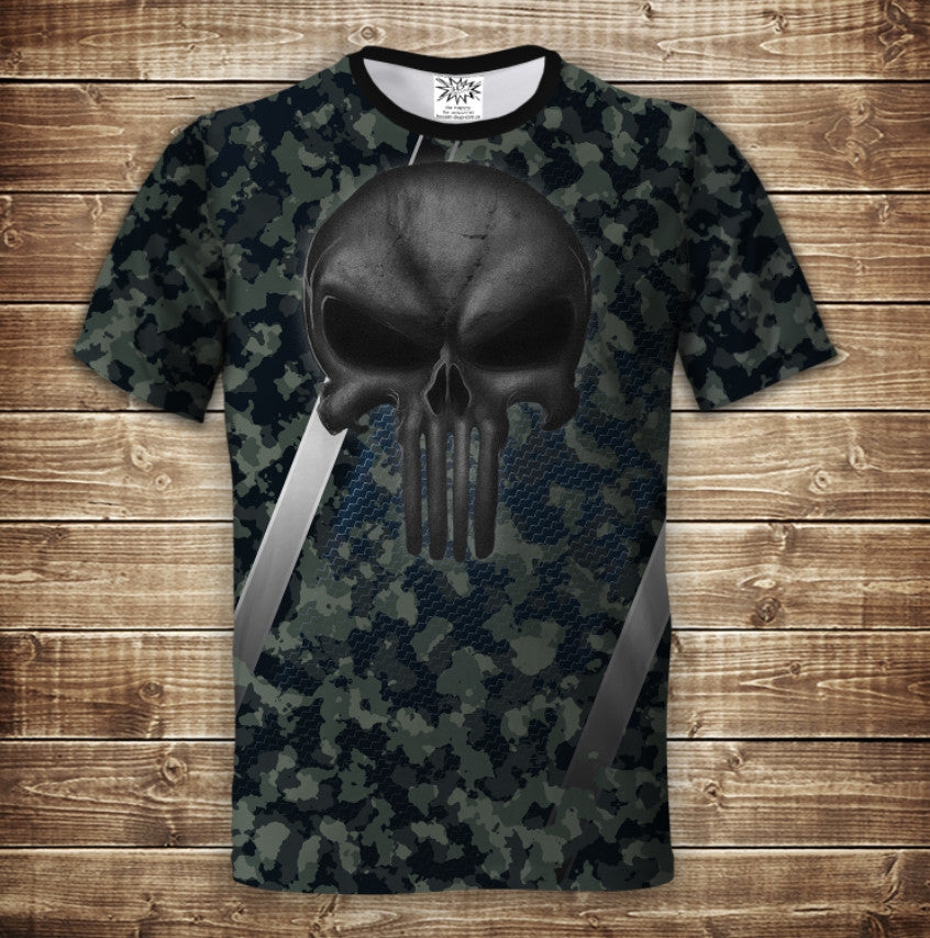 Camiseta Estampado 3D Ucrania Punisher Gris Camuflaje