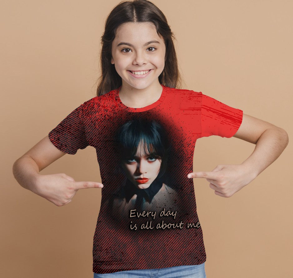 Camiseta 3D All Over Print con diseño Wednesday Addams.