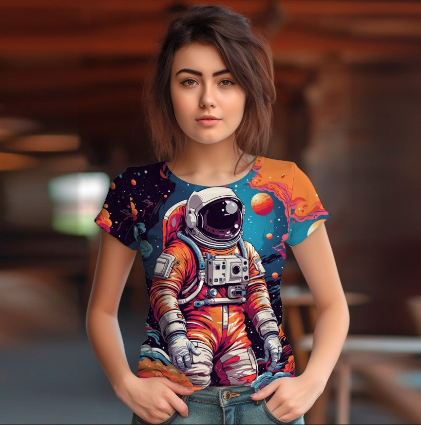 Camiseta 3D All Over Print con temática de Astronautas y Espacio.