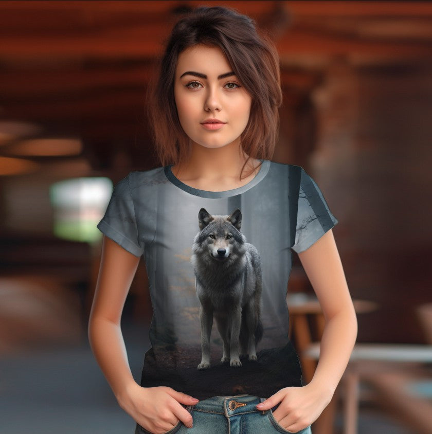 T-shirt 3D All Over Print with the theme of Gray Wolf in the Forest.