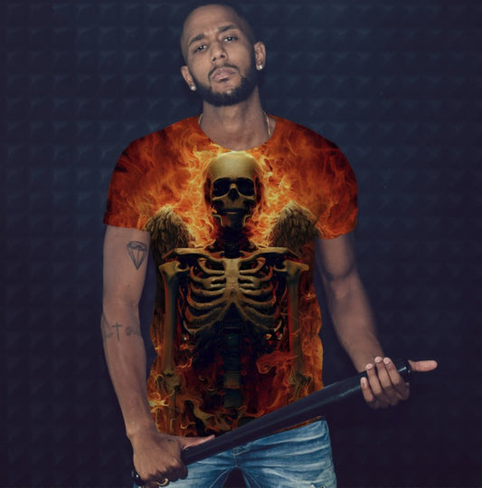 T-shirt 3D All Over Print with the theme of Skull in Fire