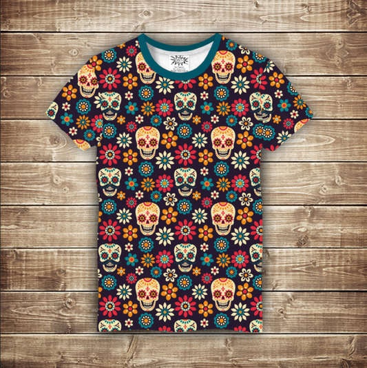 T-shirt 3D All Over Print - Sculls flowers