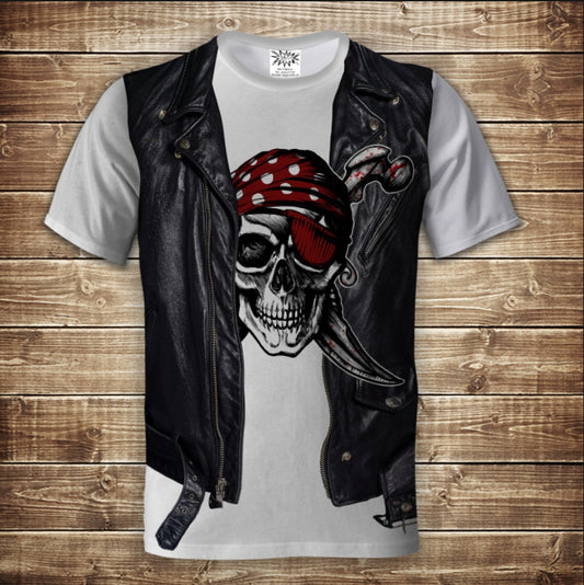 T-shirt 3D All Over Print 2-in-1 shirt + vest Skull in a bandana with daggers Adult and children's sizes