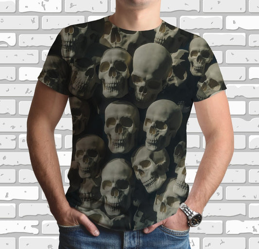 Camiseta con estampado 3D integral con tema de calavera.