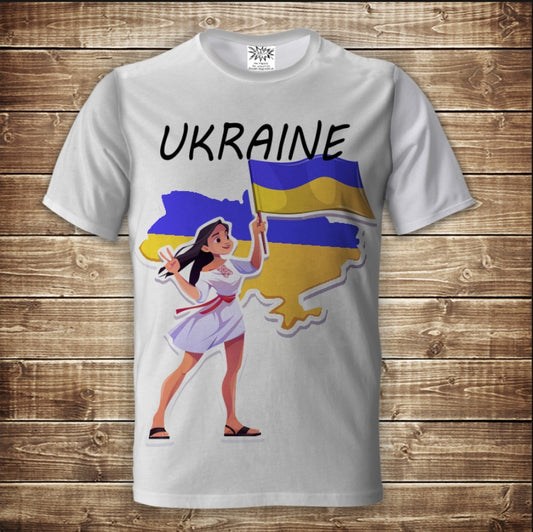 T-shirt 3D All Over Print Girl and Map of Ukraine Adult and Children Sizes