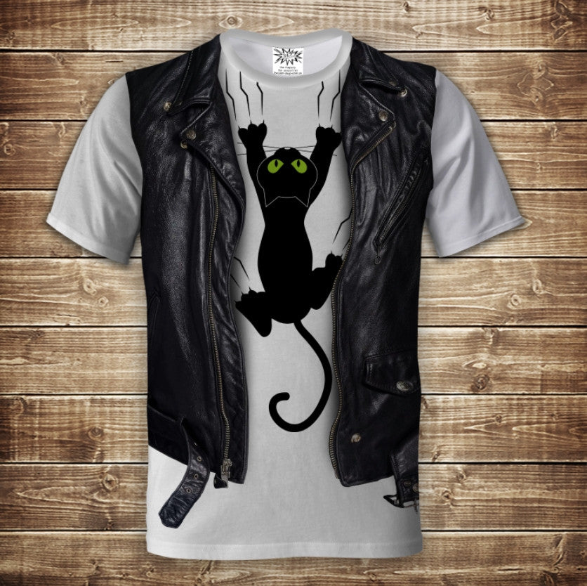 Camiseta 3D All Over Print Camiseta 2 en 1 + Chaleco Gato Rascador Tallas Adulto y Niño