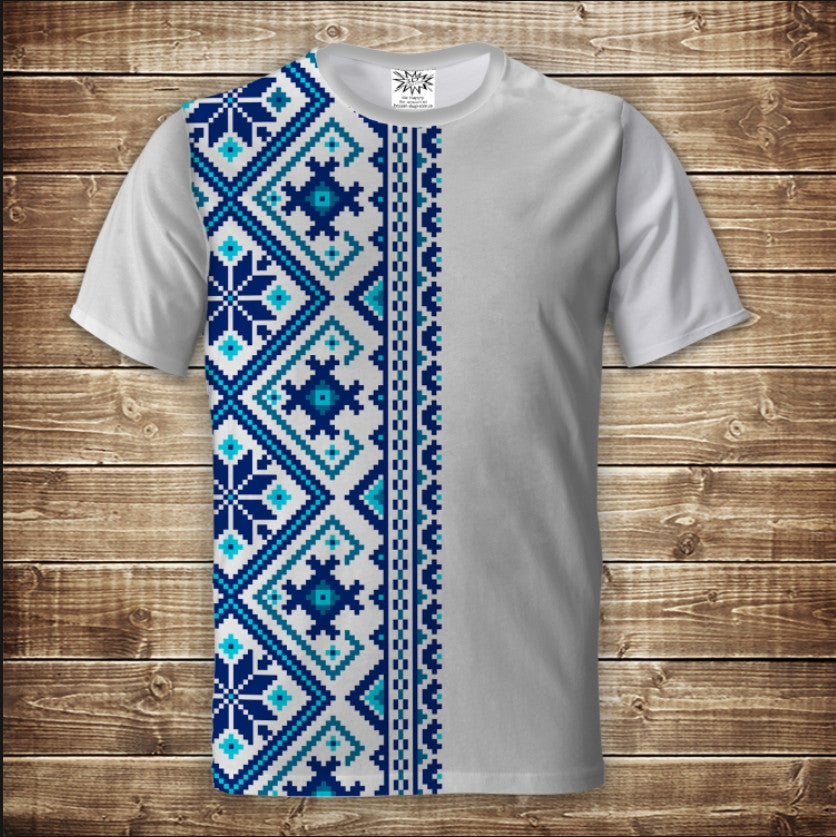 T-shirt 3D All Over Print Blue Embroidered Shirt Adult and Children Sizes