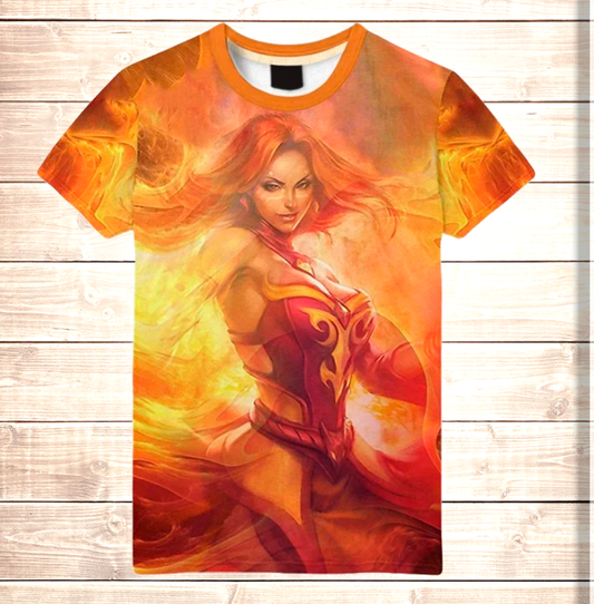 Camiseta 3D All Over Print Dota 2 Lina en Fuego