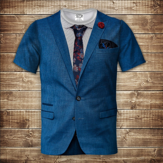 T-shirt 3D All Over Print Blue Suit with Flower