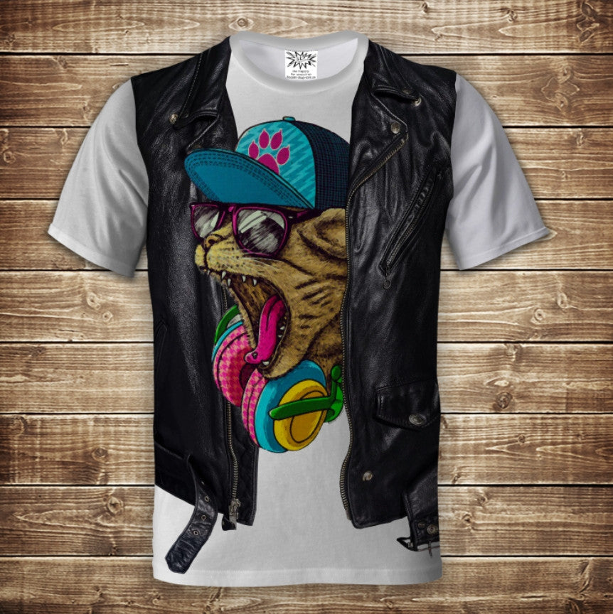 Camiseta 3D All Over Print Camiseta 2 en 1 + Chaleco Angry Cat Rapper Tallas Adulto y Niño