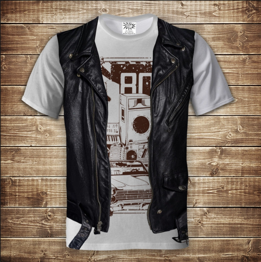 T-shirt 3D All Over Print 2-in-1 T-shirt + Leather Vest. Adult and children's sizes.