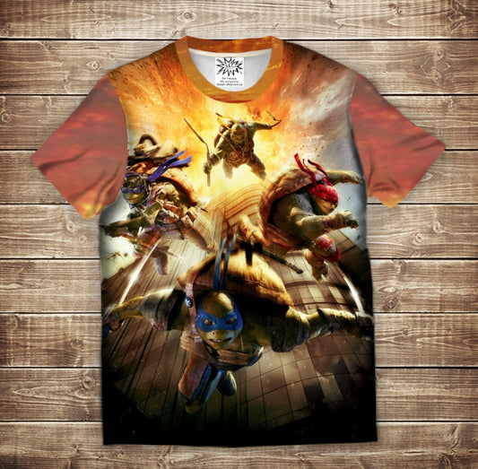 T-shirt 3D All Over Print Teenage Mutant Ninja Turtle. Explosion