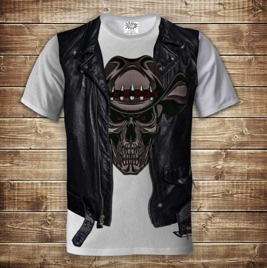 T-shirt 3D All Over Print 2-in-1 T-shirt + Vest Skull Cowboy Adult and Children Sizes