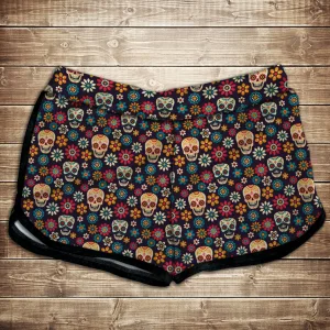 Шорти 3D принт жіночі-sculls flowers