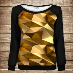Жіночий світшот - реглан з відкритими плечима з 3D принтом Золотий кубізм
