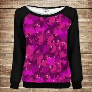 Жіночий світшот - реглан з відкритими плечима з 3D принтом Pink camuflage