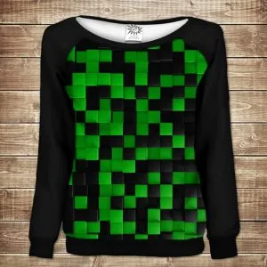 Жіночий світшот - реглан з відкритими плечима з 3D принтом-Зелений Лабіринт