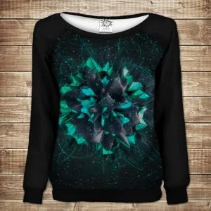 Жіночий світшот - реглан з відкритими плечима з 3D принтом-Flower plazma