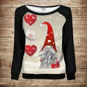 Жіночий світшот - реглан з відкритими плечима з 3D принтом-Різдвяний Гном