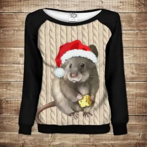 Жіночий світшот - реглан з відкритими плечима з 3D принтом-Мишка. Новий рік