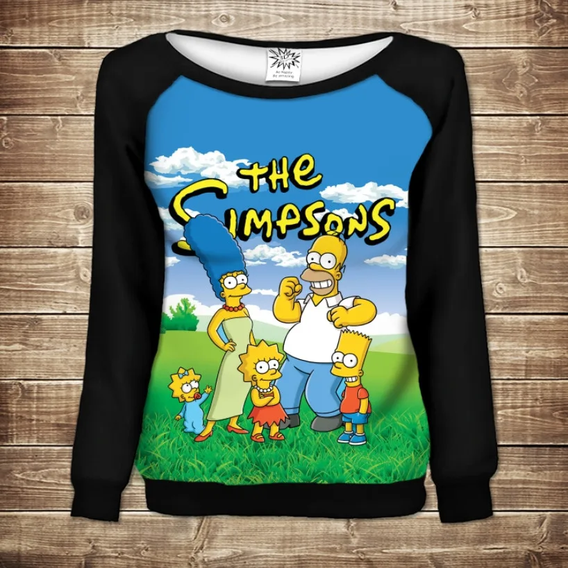 Жіночий світшот - реглан з відкритими плечима з 3D принтом-The Simpsons