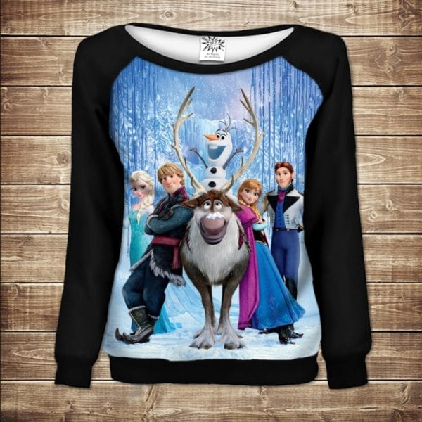 Жіночий світшот - реглан з відкритими плечима з 3D принтом-Frozen. Холодне серце Всі герої