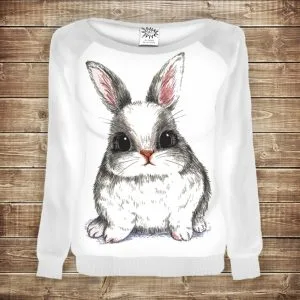 Жіночий світшот-реглан з 3D принтом на тему: Білий зайчик на білому фоні