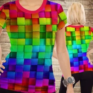 Футболка з 3D принтом на тему Кольорові Кубіки. Дорослі і Дитячі розміри