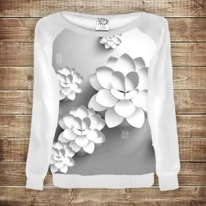 Жіночий світшот-реглан з 3D принтом на тему : Об"ємні квіти на сірому фоні